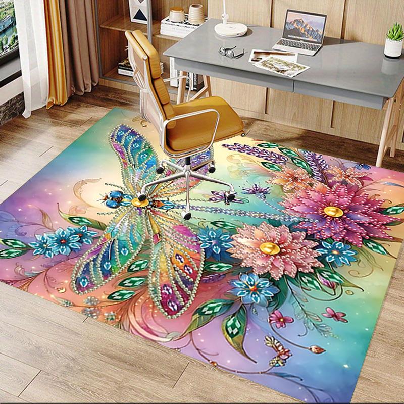 1PC Dragonfly Flowers Carpet Ultra Soft, Thick & Absorbent, Non Slip Machine Washable Mat for Entryway