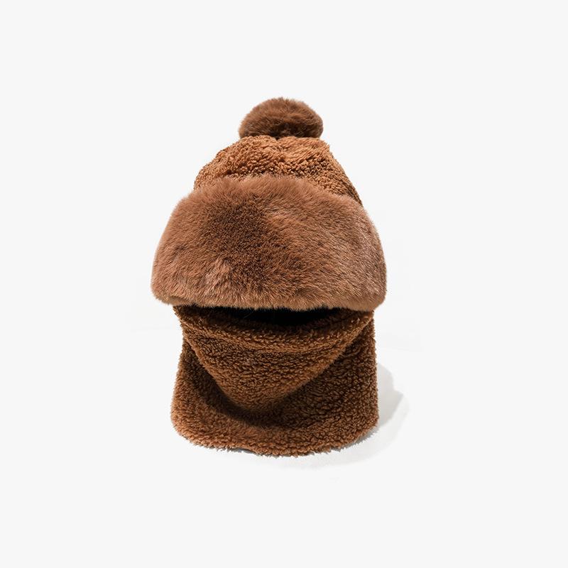Bear Hat for Women In Winter Korean Style Cute Versatile Headgear Cycling Scarf Warm Mask Sky Scarf Integrated Ear Protection