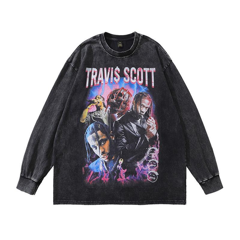 Fried Color Crew Neck Sweater Autumn American Hip Hop Direct Injection Printing Long Sleeve T-Shirt Men And Women