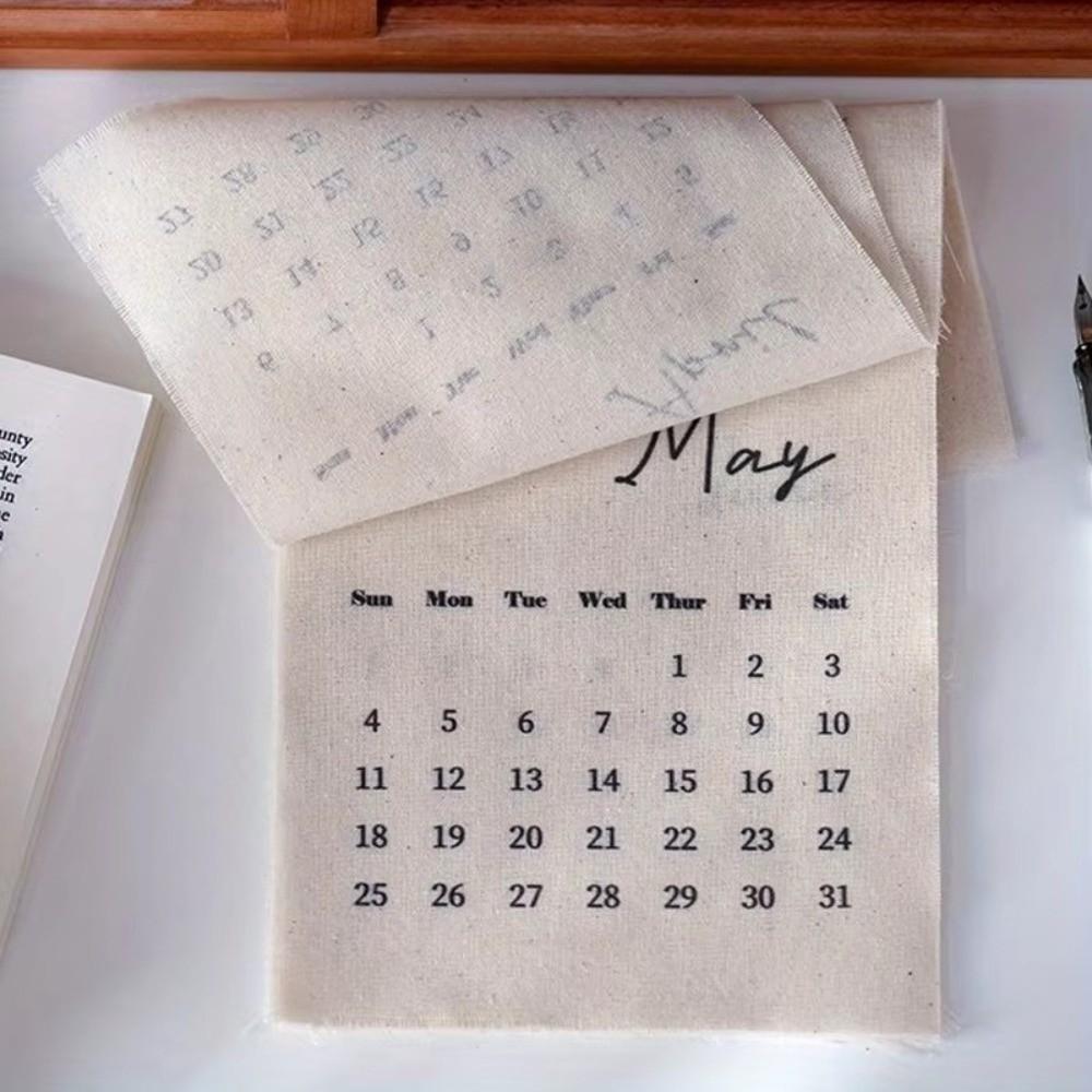 12-Month English Calendar Fabric Creative Planner Retro Cotton Cloth Calendar  Home Office
