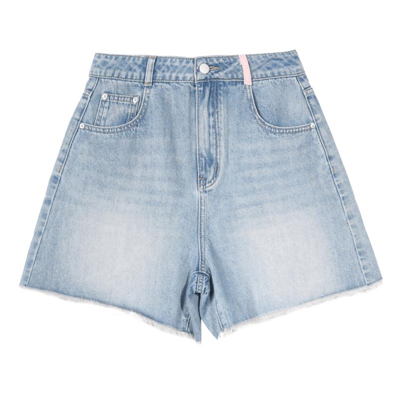 BAITU Women s Colorblock Patch Frayed Hem Denim Shorts M