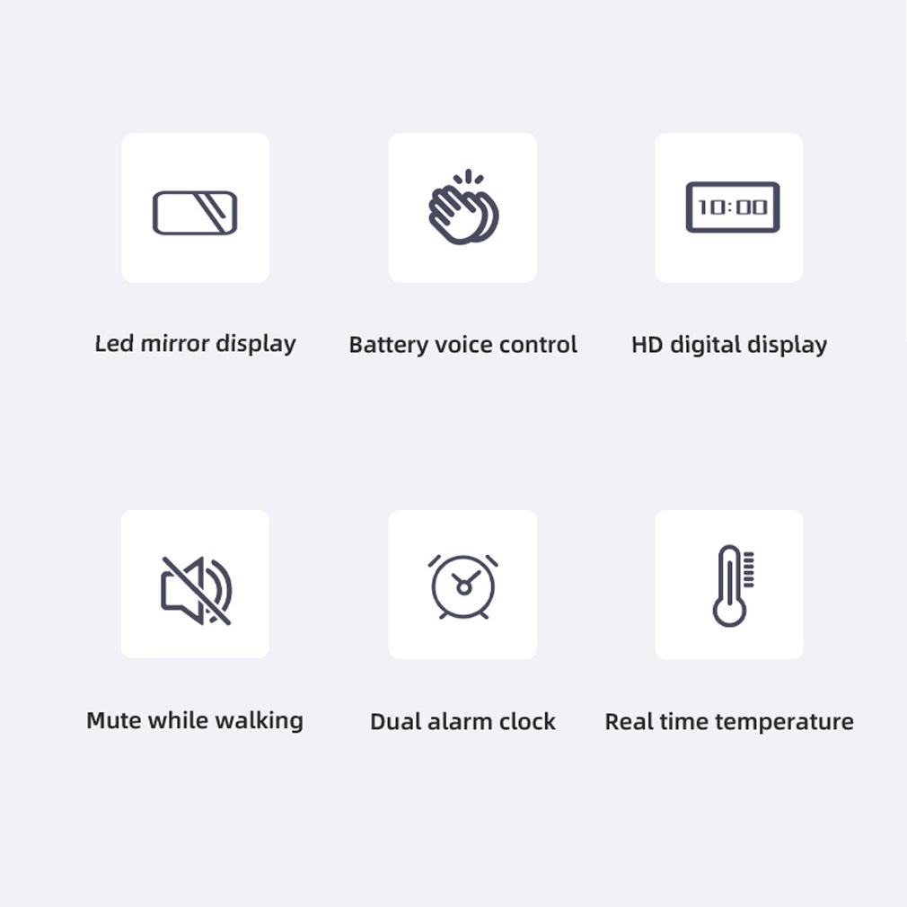 HD Ayna LED Dijital Çalar Saat Ses Kontrolü Erteleme Fonksiyonu Çift Alarm Masası Saati Çift Alarm Saati Gece Modu Parlaklık