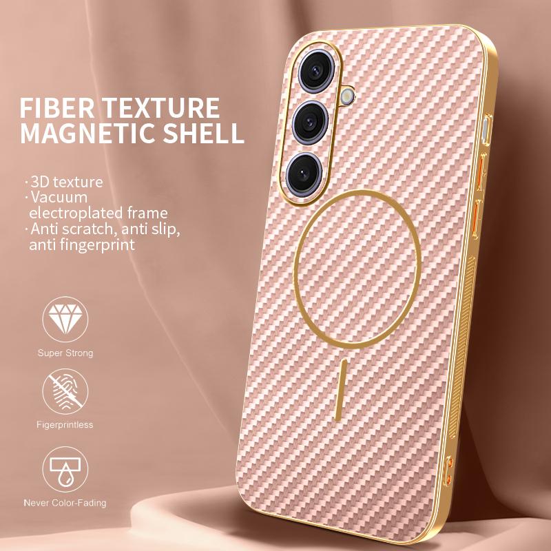 For Samsung Galaxy S24+ Phone Case Carbon Fiber Textured Electroplated TPU Back Cover