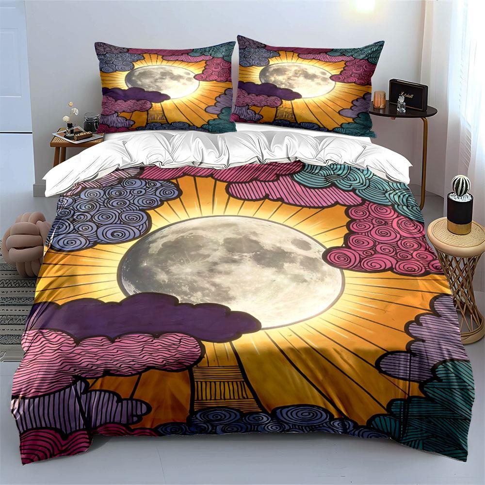Colorful Moon, Clouds, Rays. Bedding Sets Duvet Cover Sets Duvet Covers Pillowcases(1 * Duvet Cover 2 * Pillowcases Without Duvet Insert)