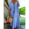 Abito Lungo Estivo Elegante Vintage da Donna Casual con Scollo a V e Volant Nuovo Moda Misto Cotone Taglia Grande Design Irregolare