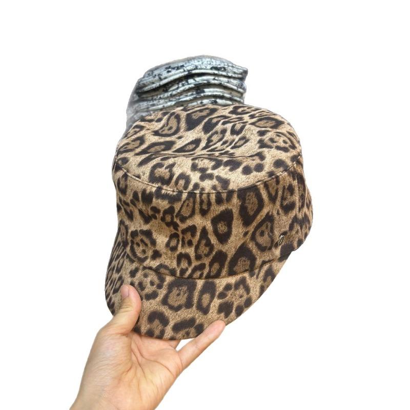 Retro Old Money Wind Leopard Print Flat-top Equestrian Hat Female Summer Travel Sunscreen Visor Show Face Little Knight Newspaper