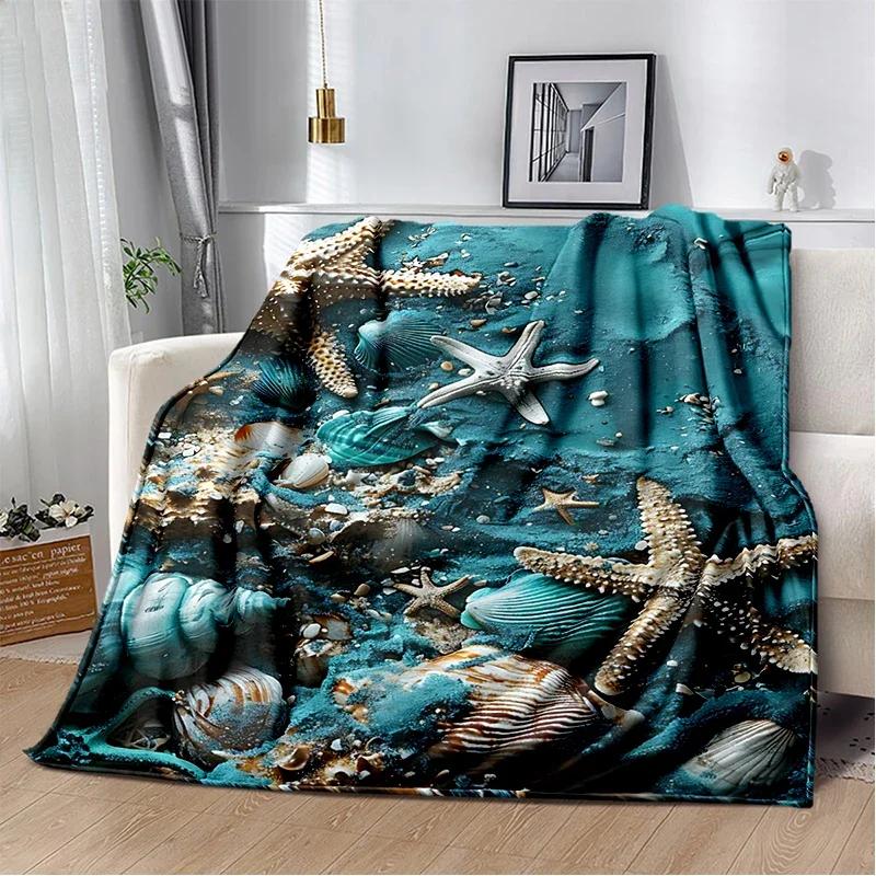 D Starfish Beach Shell Cartoon Throw Blanket Soft Cozy for Home Bedroom Sofa Picnic Office Cover Designs