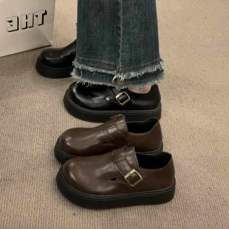 

Толстая подошва один педаль Толстая подошва увеличивающая рост Дуду всеобъемлющий женский ретро черный весна новый 40 коричневый