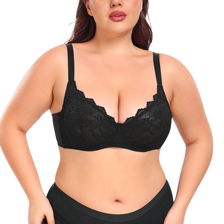 

French Style Plus Size Underwire Push Up Bra, Ultra Thin Breathable Mesh Lingerie for Women 34B чёрный