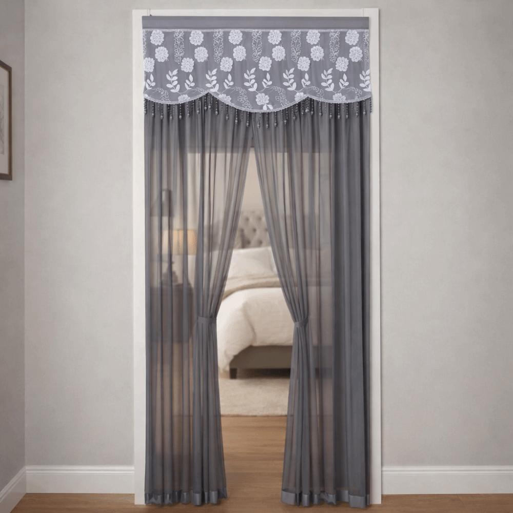Bead Pendant Lace Embroidered Door Curtain Double Layer Entrance Curtain Living Room