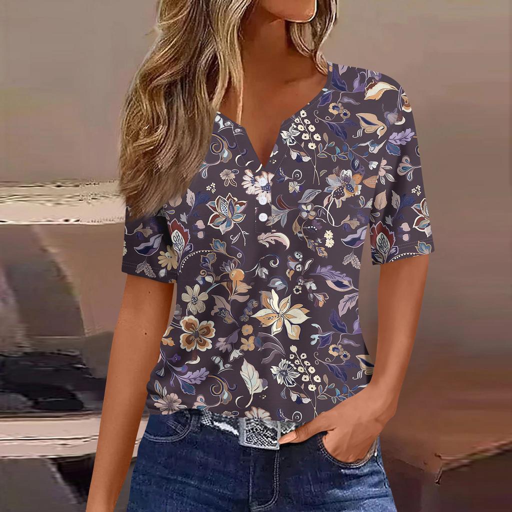 Women's Fashion Casual Short Sleeve Floral Print Top