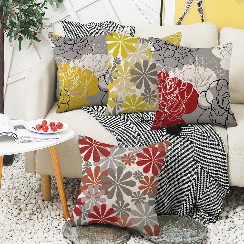 Throw Pillow Cover with Geometric Floral Print for Decorative Sofa Cushion Cover