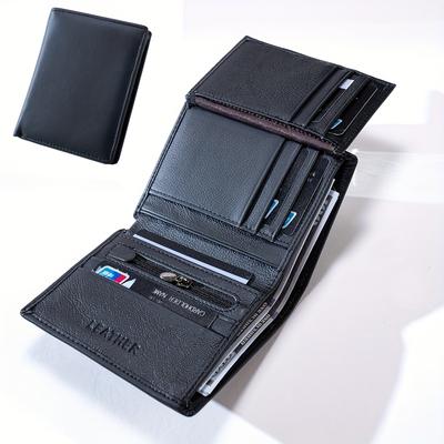 Genuine Leather Wallet Slim Vertical Card Holder Coin Purse ID Window Minimalist Gift for Men Women