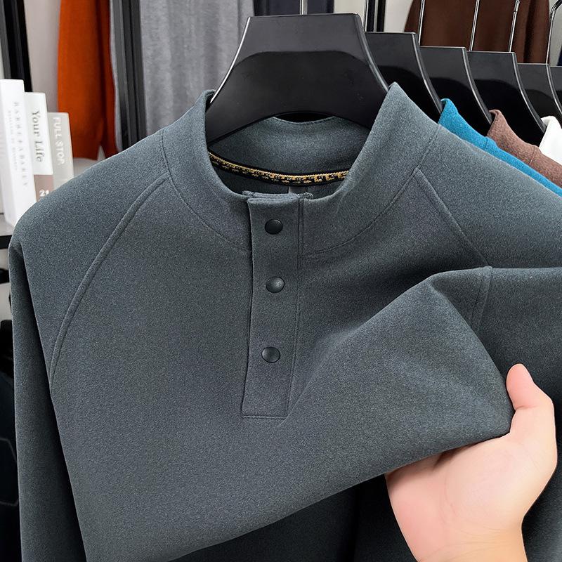 Men s Brushed Thermal Fleece Hoodie: Casual Stand Collar, Three-Button Design, Warm Autumn/Winter Layer. 3XL