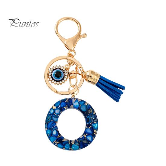 Durable Keychain Charm Blue Series Pendant, Initial Letter Key Chain with Eyes Keyring Tassel Design, A-Z Holder for Bags Backpacks Cars Accessories