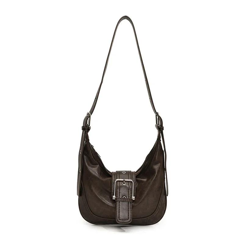 

2024 Зимний поясной дизайн Y2K ретро маленькая сумка через плечо из искусственной кожи женские модные сумки новый тренд роскошная сумка через плечо кофейный