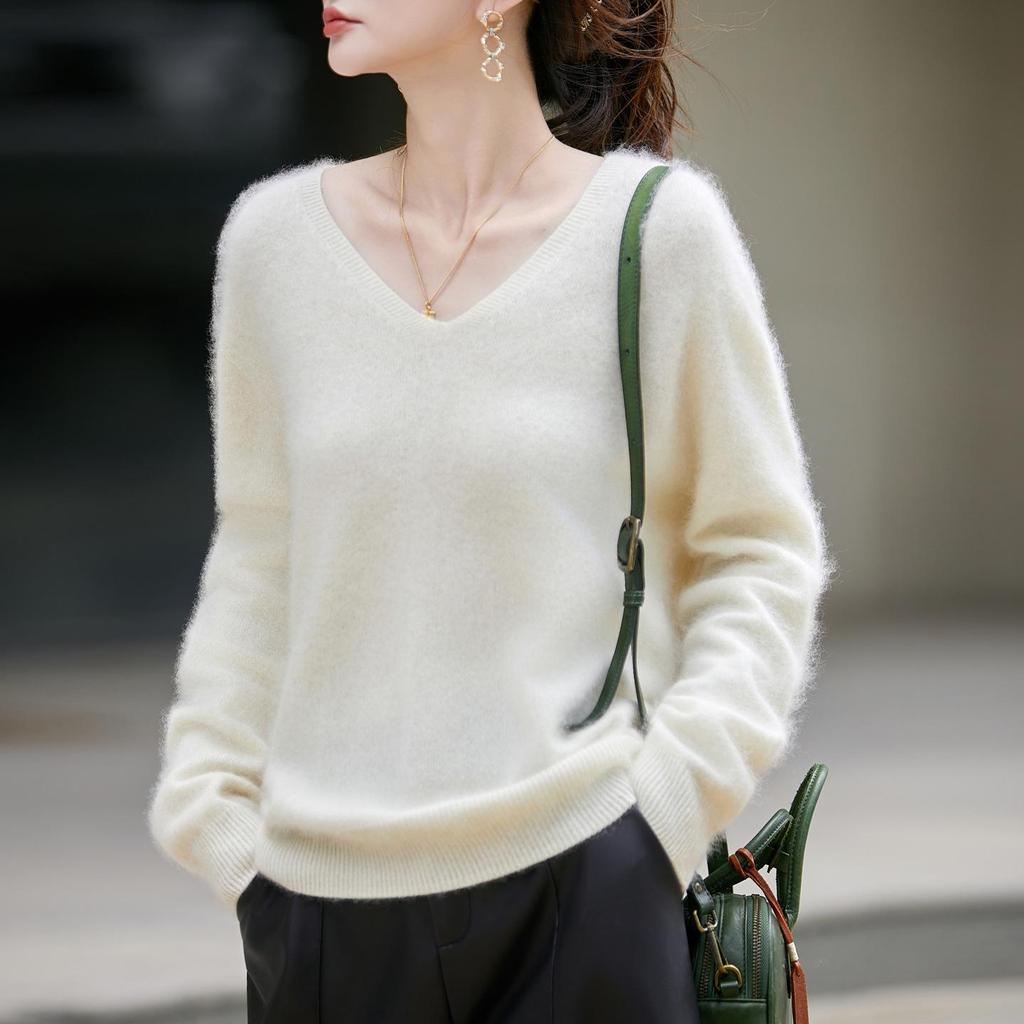 Brushed Series Heavyweight Cashmere Seamless Knitted Sweater Pullover for Women