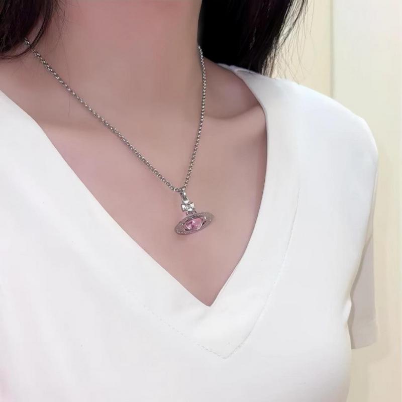 Empress Pink Mermaid's Tear Necklace: Dream Catcher Saturn Series for Women
