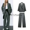 Lapel Long Sleeves with Padded Shoulder Double Breasted Suit Outwear 2129095 Pleated High Waist Wide Leg Pants 2125095
