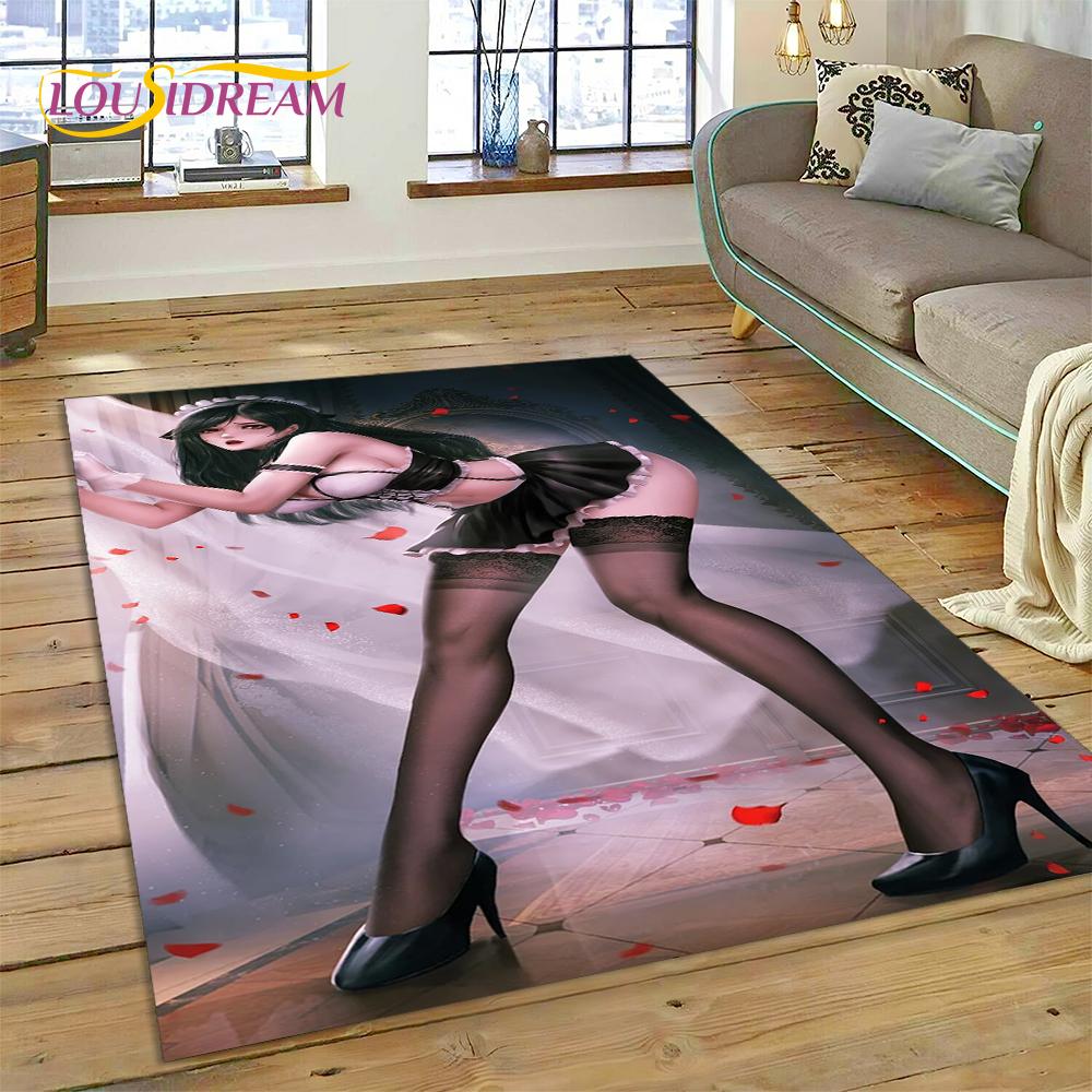 Cartoon Character Sexy Lace Girls Cute Anime Rug Carpet for Living Room Bedroom Home Decor,Non-slip Decoration for Sofa Doormat