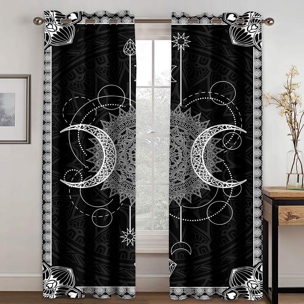 Moon Tarot Sun Spiritural Flower Black Window Panel Drapes in Children Bedroom Space Living Room Hall Treatments Kitchen Decor Drapes Blinds
