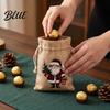 Holiday Treat Bags for Kids Christmas Drawstring Bags, Small Festive Prints Burlap Pouches Seasonal Gift Wrapping Supplies Candy Jewelry And