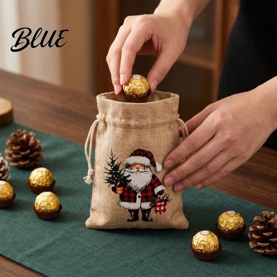 Holiday Treat Bags for Kids Christmas Drawstring Bags, Small Festive Prints Burlap Pouches Seasonal Gift Wrapping Supplies Candy Jewelry And
