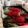 Romantischer 2D Rote Rose Schleierkraut Teppich für Schlafzimmer Wohnzimmer Küche Rutschfest Waschbar Fußmatte Heimdeko Teppich