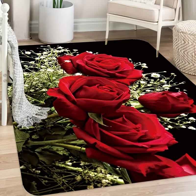 Romantic 2D Red Rose Baby s Breath Area Rug for Bedroom Living Room Kitchen Non Slip Washable Floor Mat Home Decorative Carpet 40X60CM