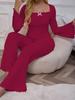Women's Bell Sleeve Pajama Set: Sexy & Simple Long Sleeve Top with Bow and Long Pants