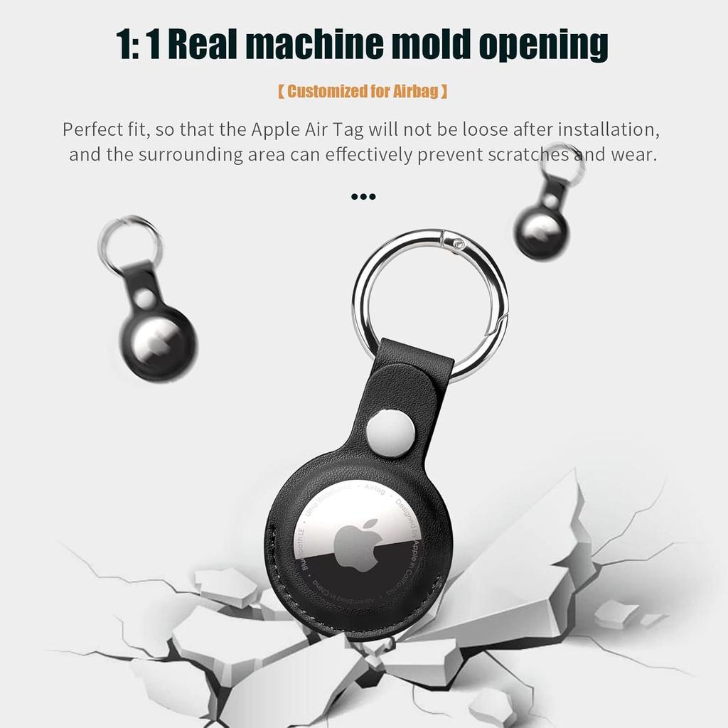 For Apple Airtag Case Keychain&PU Leather Air Tag Holder Protective Tracker Case with Loop Key Ring for AirTags Protective Cover