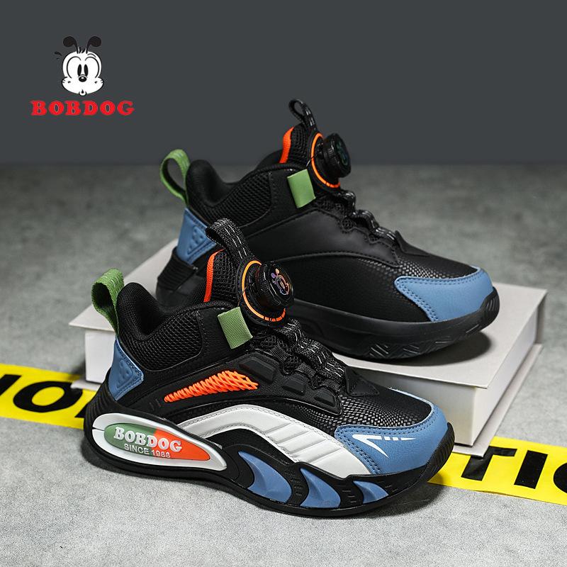 Babu Bean Boys' Shoes Spring New Button Leather Waterproof Boys' Basketball Shoes Breathable Mesh Children's Sports Shoes