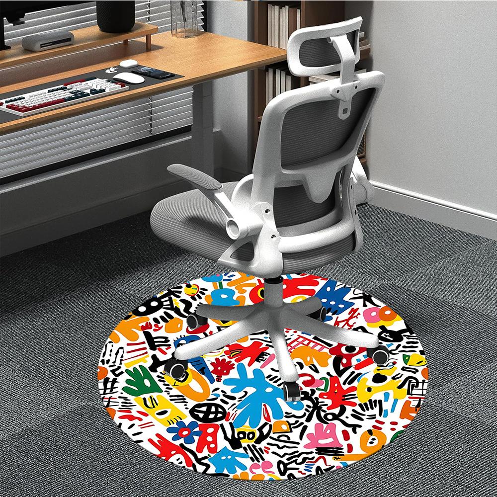 

1pc Graffiti Art Office Round Area Rug, Indoor Mat Suitable ForOffice, Under Office Chairs Bedroom Living Room Home Decor, Room Decot017 80cm by 80cm