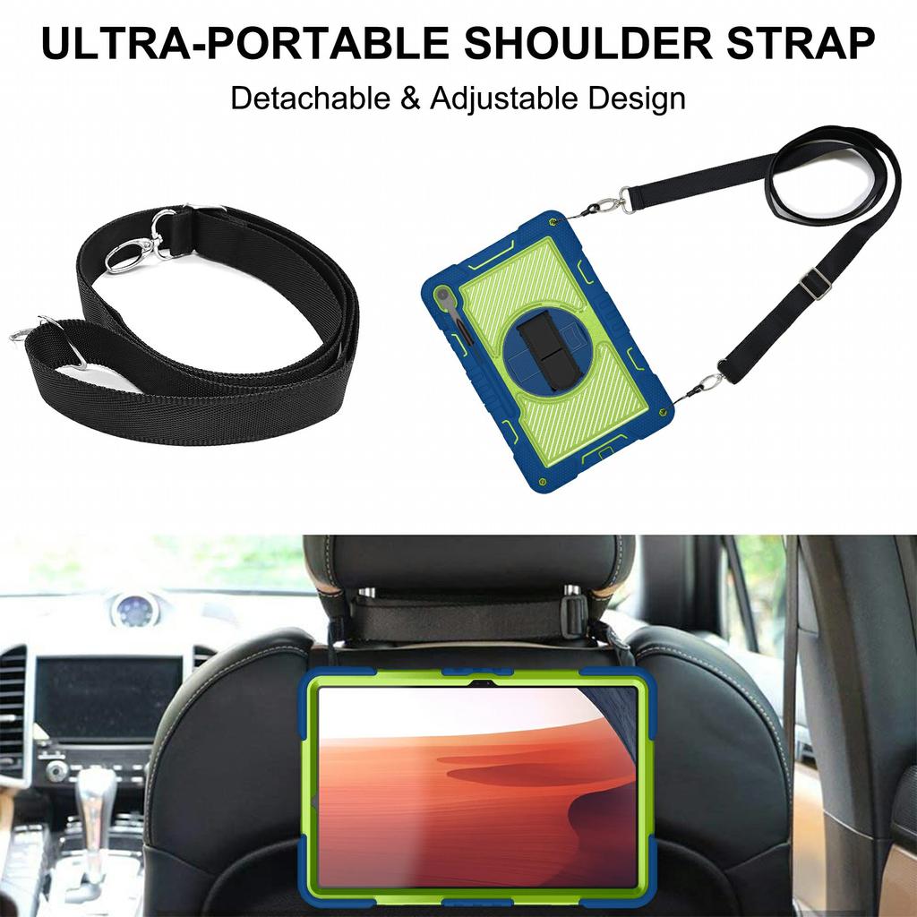 For Samsung Galaxy Tab S10 FE+ Tablet Case Silicone+PC Shockproof Cover with Kickstand Shoulder Strap