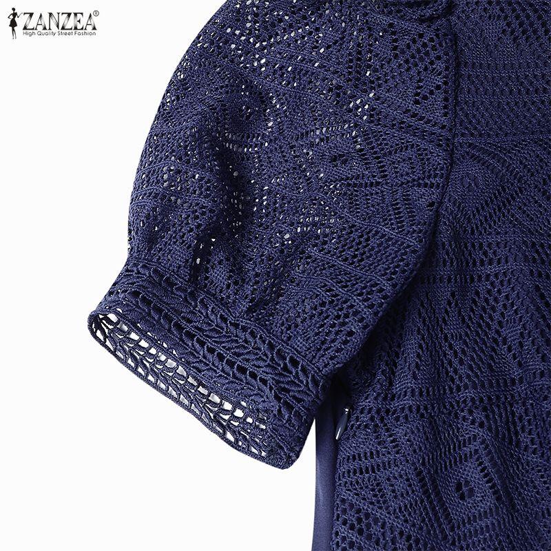 ZANZEA Women Elegant Lace Patchwork Summer Casual Half Sleeve Long Dress