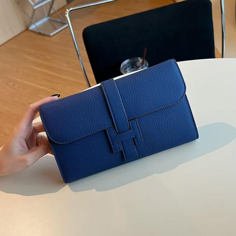 2025 New Leather I-buckle Long Three-fold Wallet First Layer Cowhide TOGO Leather Leather Wallet Cross-border Wholesale Trend