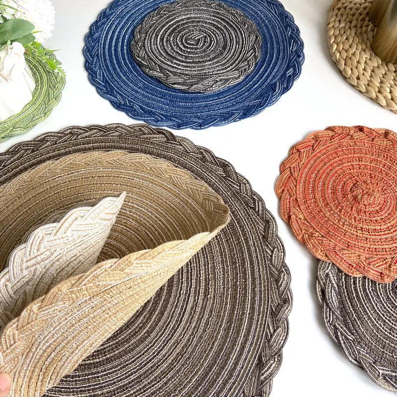4PCS Woven Placemats Heat Insulation Mat Round Table Mats Dining Table Potholder Coaster Party Wedding Home Decoration Props