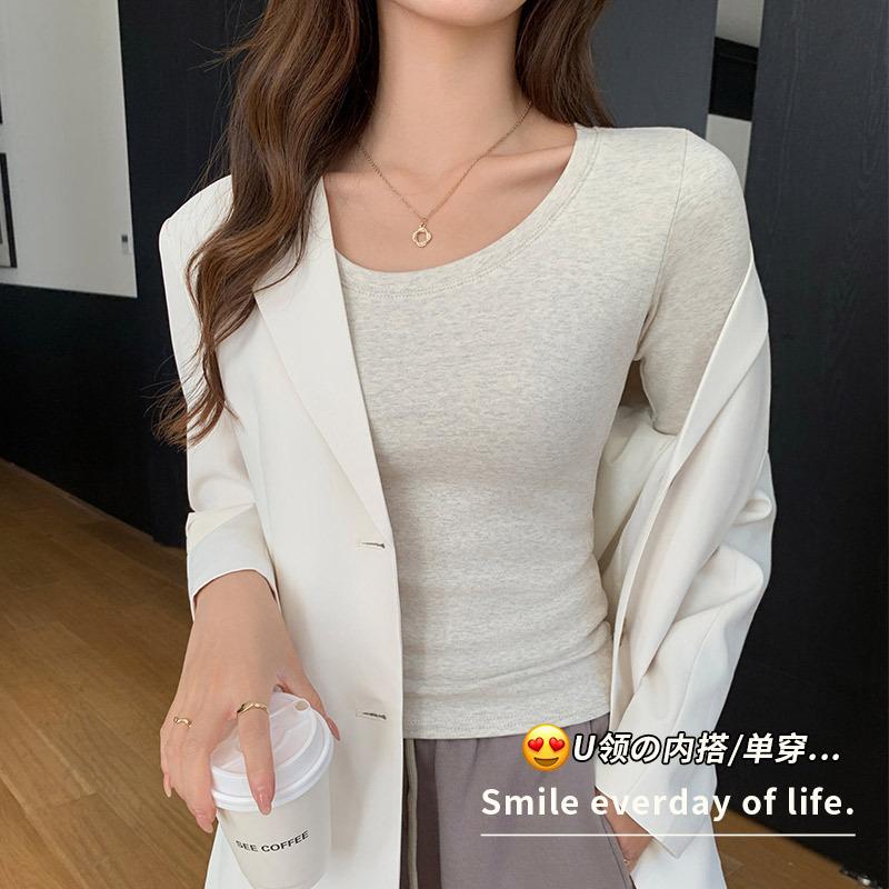 6 Strictly Selected 5 Cotton Round Neck Front Shoulder Bottoming Shirt Women's Spring Inner Slim and Thin T-shirt