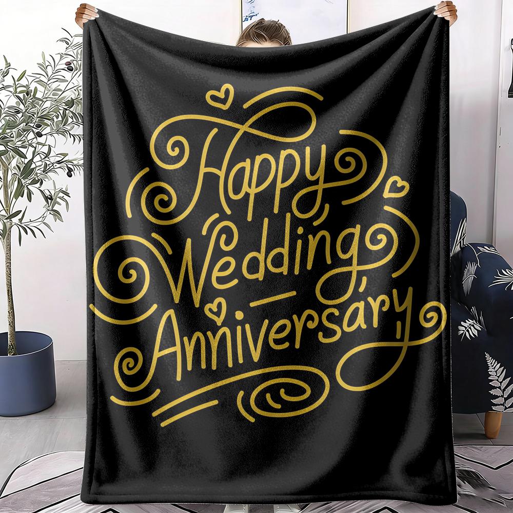 Happy Anniversary Throw Soft Flannel AC Blanket Lightweight Summer Nap Throw Cozy  Blanket for Sofa Bed Travel Home