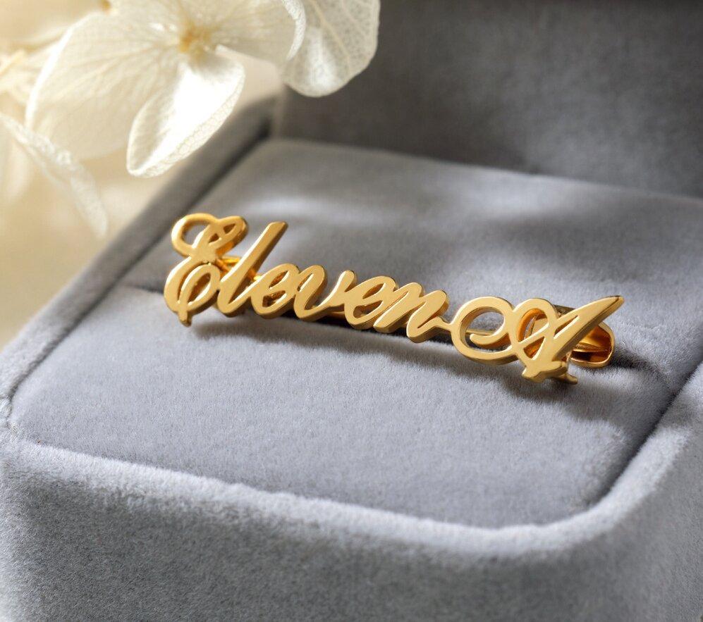 Customized Logo Name Brooches 18K Gold Plated Hijab Pins Stainless Steel Brooches Pins Trendy&14K Gold Plated