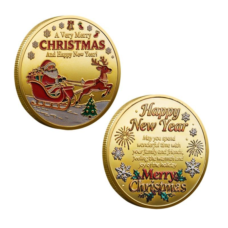 

1Pcs Santa Claus Snowman Merry Christmas Commemorative Coin Happy New Year Wishing Coin Xmas Holiday Gifts For Families Friends