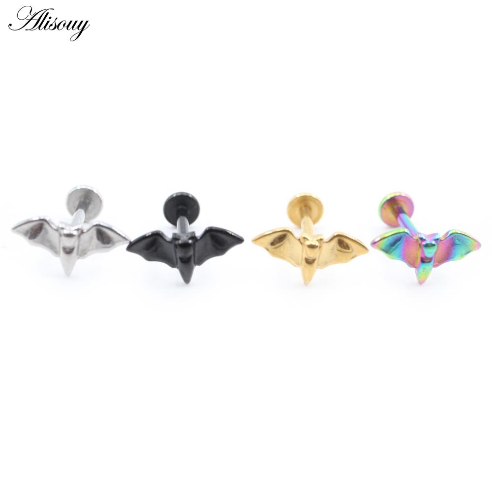 Alisouy 1PC Stainless Steel Bat Internal Thread Tragus Helix Labret Lip Rings Cartilage Earring Piercing Body Jewelry