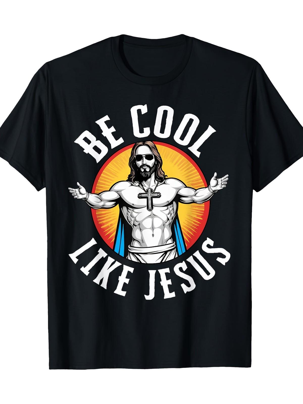 Black Round-neck Cool as Jesus Fun Christian Worshipper Church T-shirt L