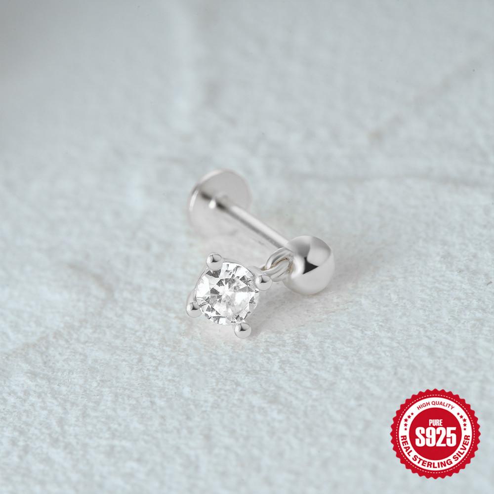 canner 925 Sterling Silver  1PC Dainty Prong Setting Stud Cartilage Helix Tragus Piercing Hypoallergenic Earring Jewelry Gift for Women