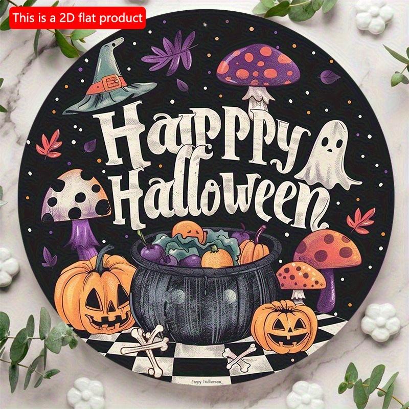 2d Flat 20*20cm, Home Decoration, "Happy Halloween" Circular Wooden Creative Decorative Logo, for Home, Cafe, Kitchen, Bar, Office Wall Decor.