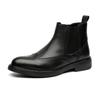 Mens Fashion Chelsea Boots Black Stylish Carved Brogue Shoes Business Office Dress Original Leather Boot Gentleman Ankle Botas