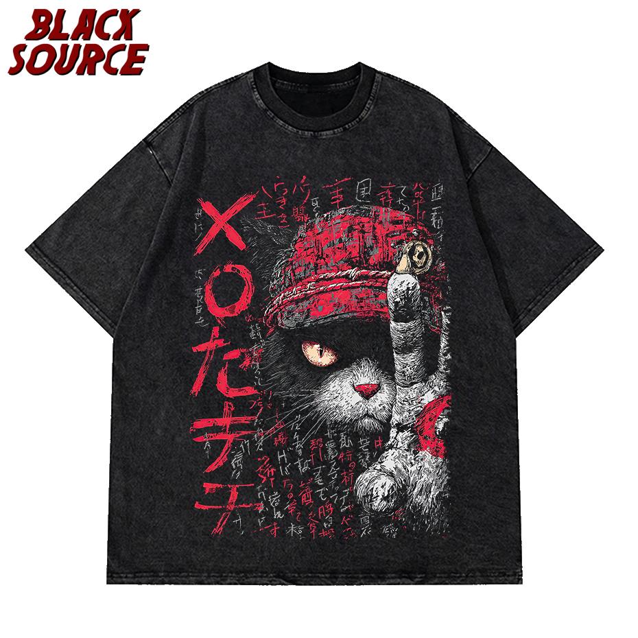 T Tshirt vintage Hip Hop da uomo Streetwear Harajuku Anime giapponese Tshirt con stampa Tshirt in cotone a maniche S