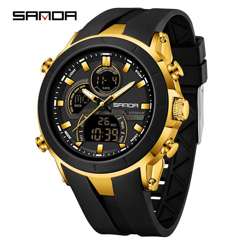 Sanda Men s Multifunctional Sports Watch: 3 Time Zones, Luminous, Alarm, Waterproof, Electronic
