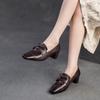Johnature Retro Genuine Leather Pumps Square Toe Thick Heel Versatile Commuting Women's Shoes