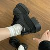 Plattformsko i lær for kvinner Chunky Loafers 7 cm hæl Japansk Koreansk Stil Rund Tå PU Oxford Svart Brun
